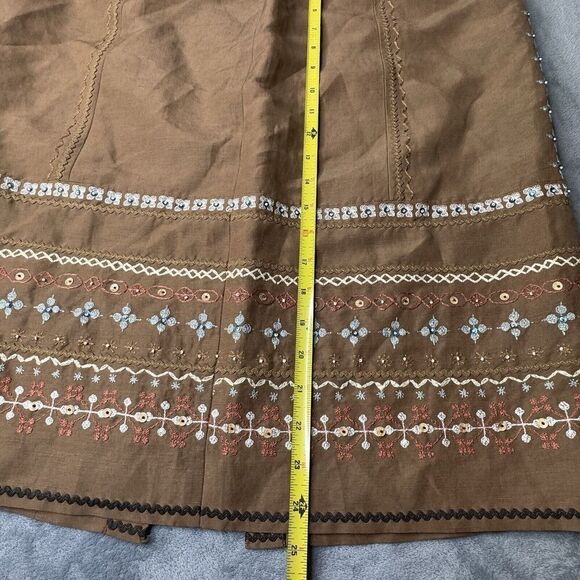 Talbots Sz 16 Linen Silk Blend Light Brown Floral Embroidered Side Slit Skirt - Picture 11 of 13